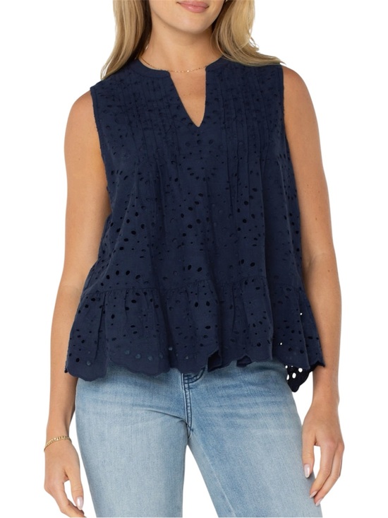 Liverpool Jeans Company Tops - NWT Liverpool Los Angeles Sleeveless Pintuck Eyelet Top Navy Blue XL
